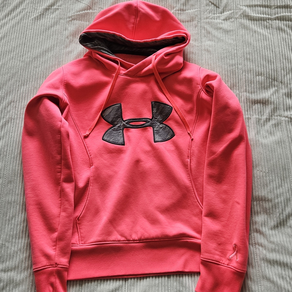 Under Armour Women's Pink Hooded Sweatshirt with Grey Logo